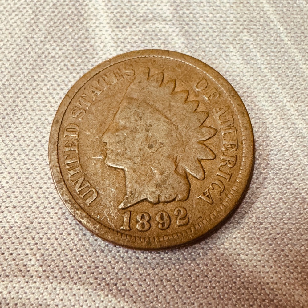 1892 Indian Head Penny One Cent US Mint Copper Coin 0394